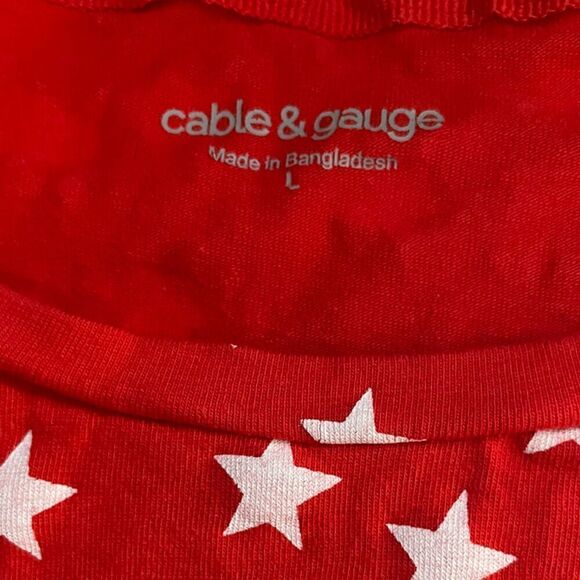 Cable & Gauge Star Print Short Sleeve Patriotic Tee Top Size L - Picture 4 of 6